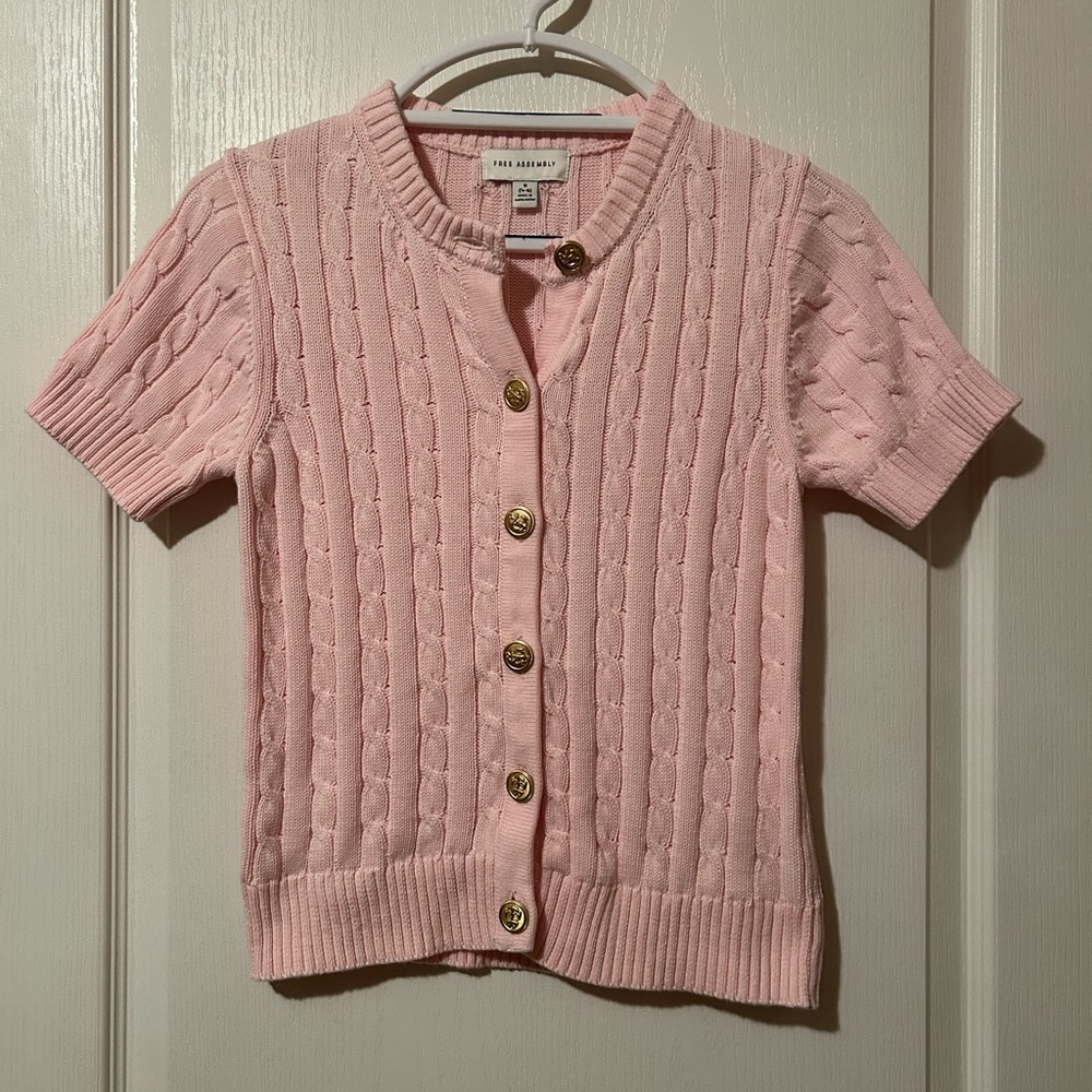 Pink Cable Knit Short Sleeve Cardigan